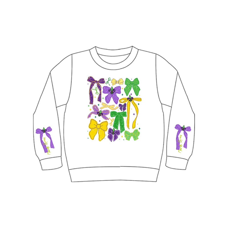 ( Moq 5 ) Preorder Baby Girls Kids Long Sleeves Anchors Bows Mardi Gras Shirt Tops
