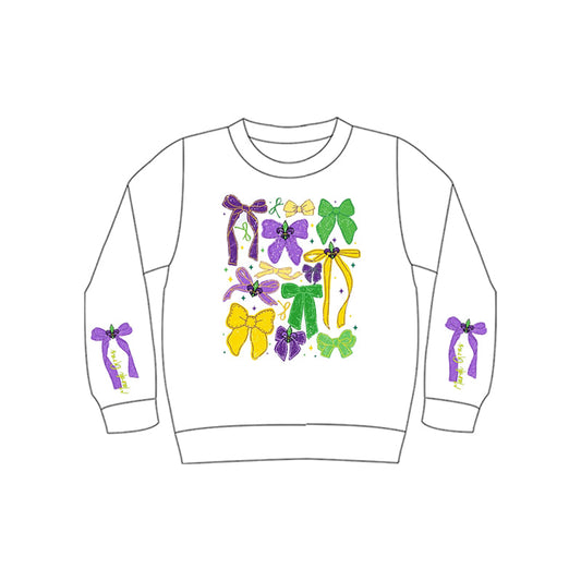 ( Moq 5 ) Preorder Baby Girls Kids Long Sleeves Anchors Bows Mardi Gras Shirt Tops
