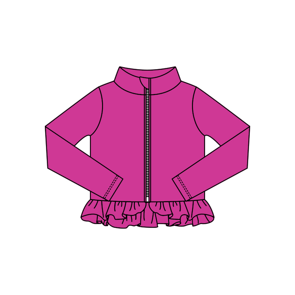 ( Moq 5 ) Preorder Baby Kids Girls Purple Long Sleeves Zipper Yoga Active Ruffles Cardigan Tops