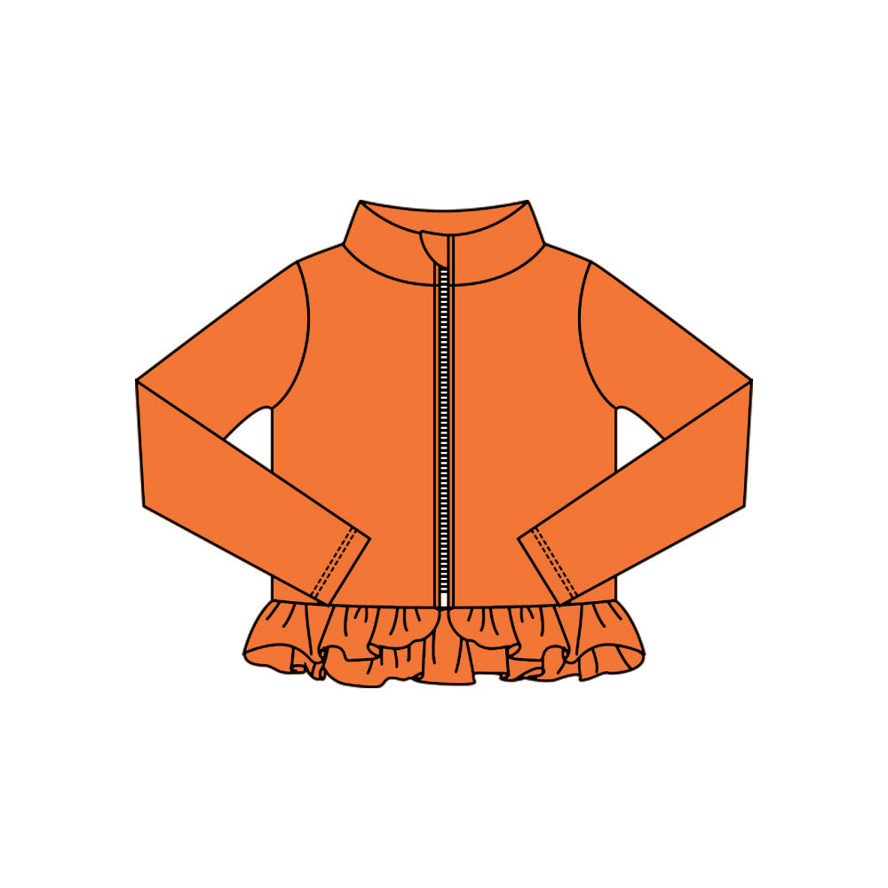 ( Moq 5 ) Preorder Baby Girls Kids Orange Long Sleeves Zipper Yoga Active Cardigan Tops