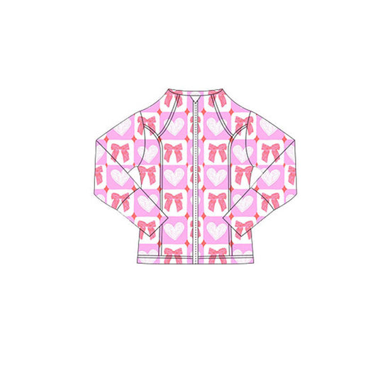 ( Moq 5 ) Preorder Baby Girls Kids Long Sleeves Valentine Bows Hearts Zipper Cardigan Tops