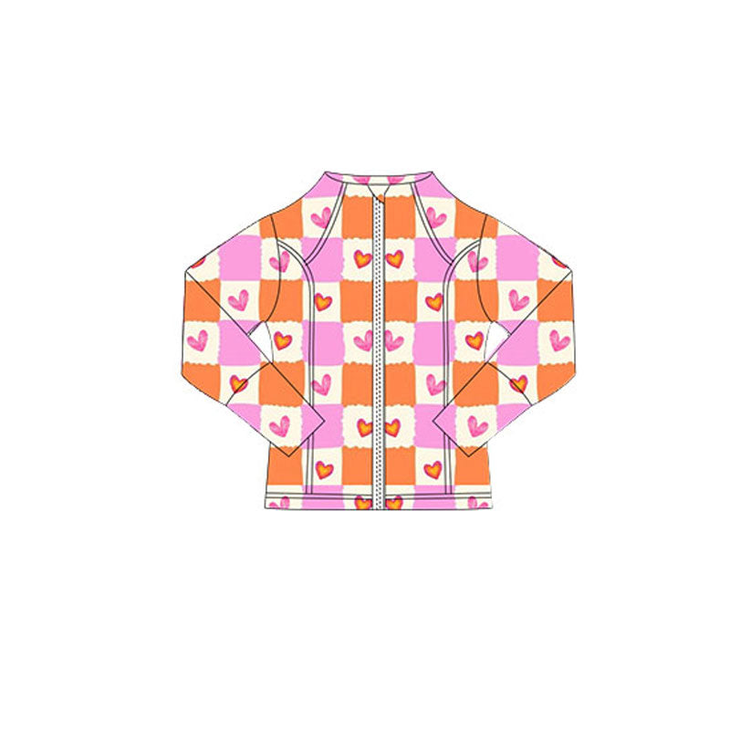 ( Moq 5 ) Preorder Baby Girls Long Sleeves Valentine Hearts Checked Zipper Cardigan Tops