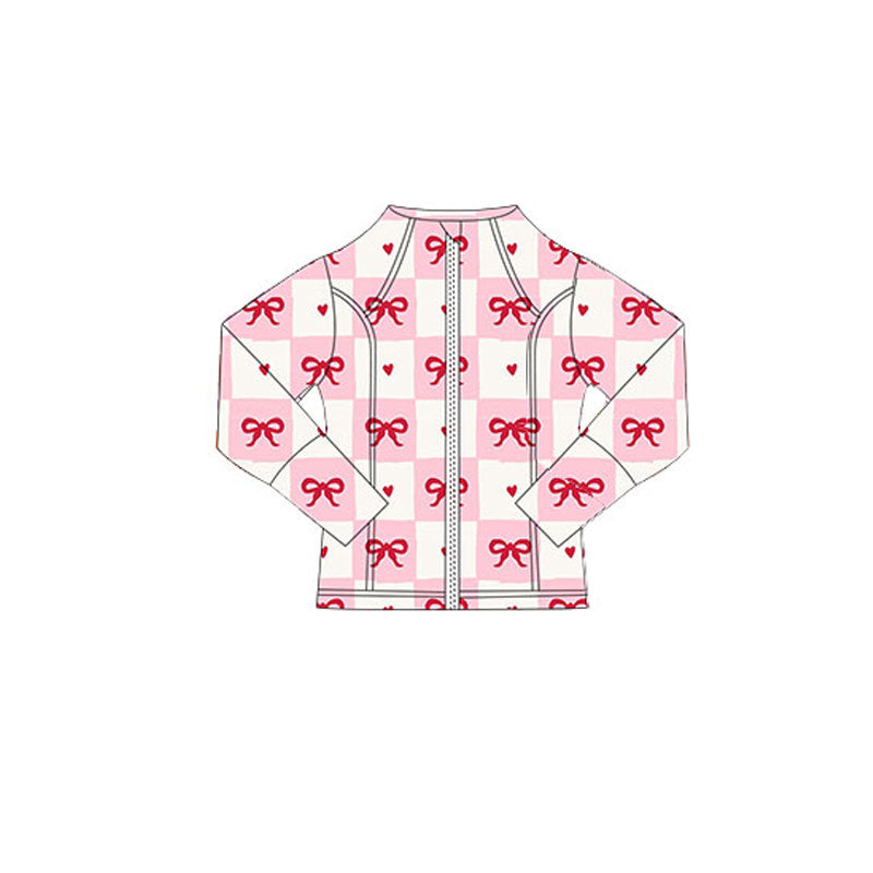 ( Moq 5 ) Preorder Baby Girls Bows Hearts Checked Zipper Valentine Yoga Tops