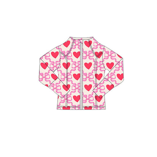 ( Moq 5 ) Preorder Baby Girls Bows Red Hearts Checked Zipper Valentine Yoga Tops