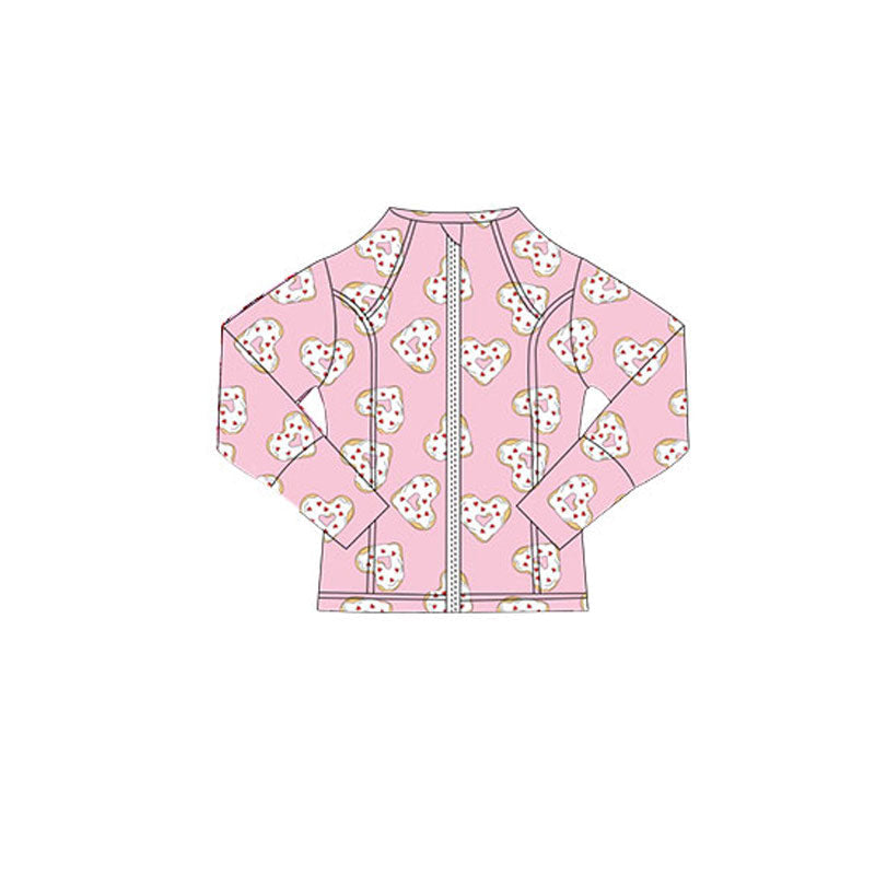 ( Moq 5 ) Preorder Baby Girls Long Sleeves Valentine Hearts Zipper Pink Cardigan Tops