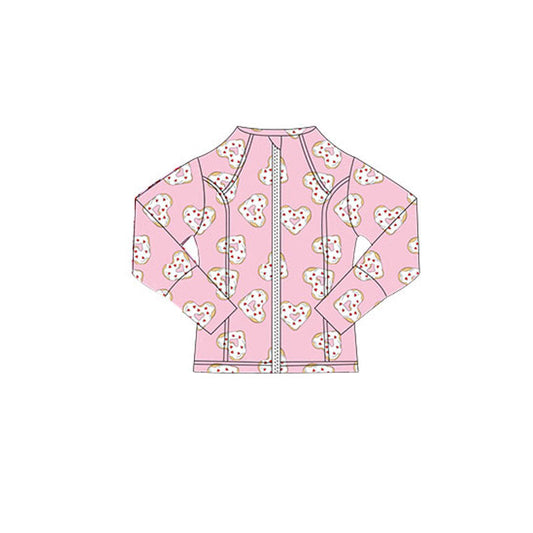 ( Moq 5 ) Preorder Baby Girls Long Sleeves Valentine Hearts Zipper Pink Cardigan Tops
