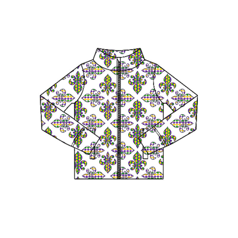 ( Moq 5 ) Preorder Baby Girls Long Sleeves Plaid Anchors Mardi Gras Zipper Pockets Yoga Tops