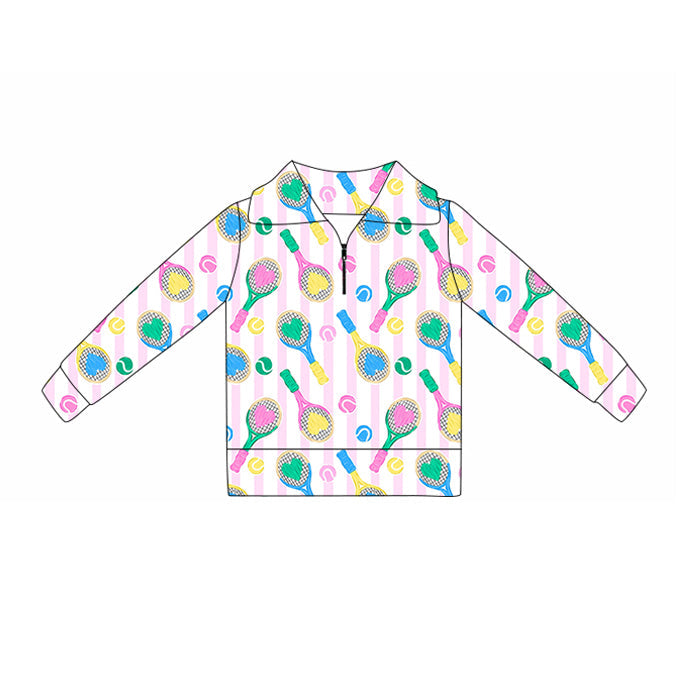 ( Moq 5 ) Preorder Baby Girls Tennis Hearts Stripes Valentine Yoga Active Zipper Pullover Shirt