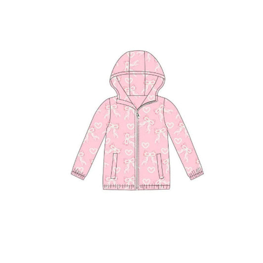 (Moq 5 ) Preorder Baby Girls Bows Hearts Pockets Zipper Hoodie Valentine Pink Tops