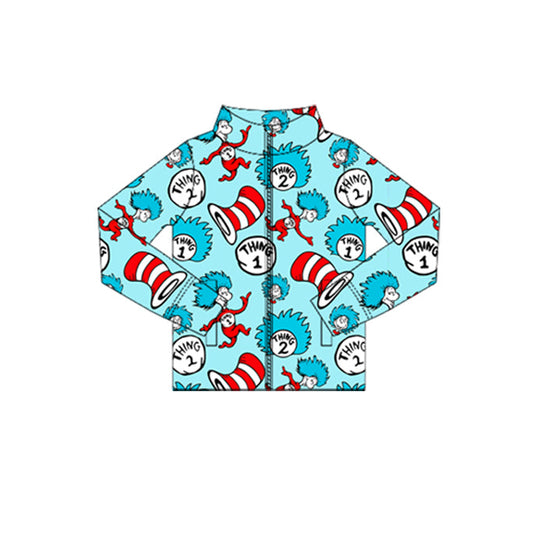 ( Moq 5 ) Preorder Baby Girls Long Sleeves Reading Pockets Zipper Blue Cardigan Yoga Tops