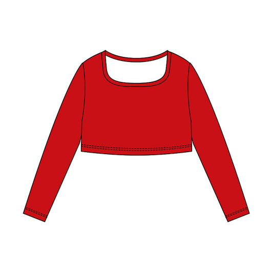 ( Moq 5 ) Preorder Baby Girls Red Long Sleeves Yoga Active Shirt Tops