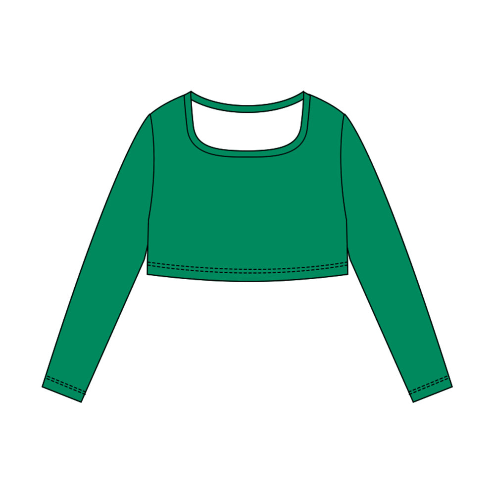 ( Moq 5 ) Preorder Baby Girls Long Sleeves Green Yoga Active Shirts Tops