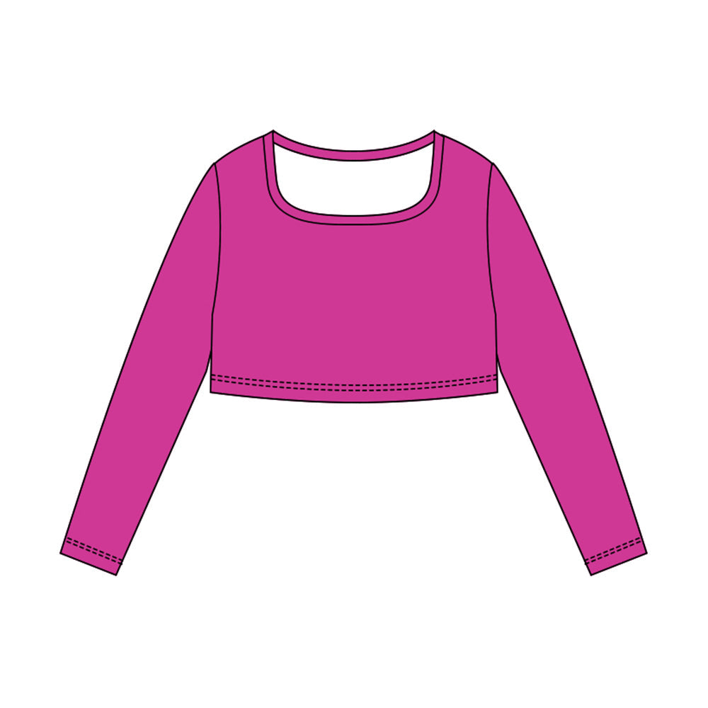 ( Moq 5 ) Preorder Baby Girls Hot Pink Long Sleeves Yoga Active Shirt Tops