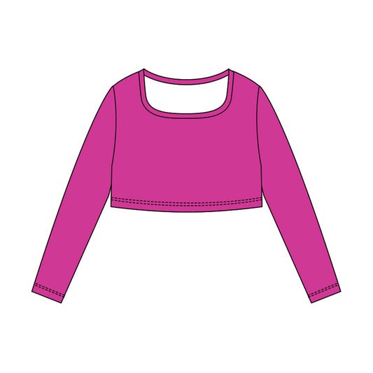 ( Moq 5 ) Preorder Baby Girls Hot Pink Long Sleeves Yoga Active Shirt Tops