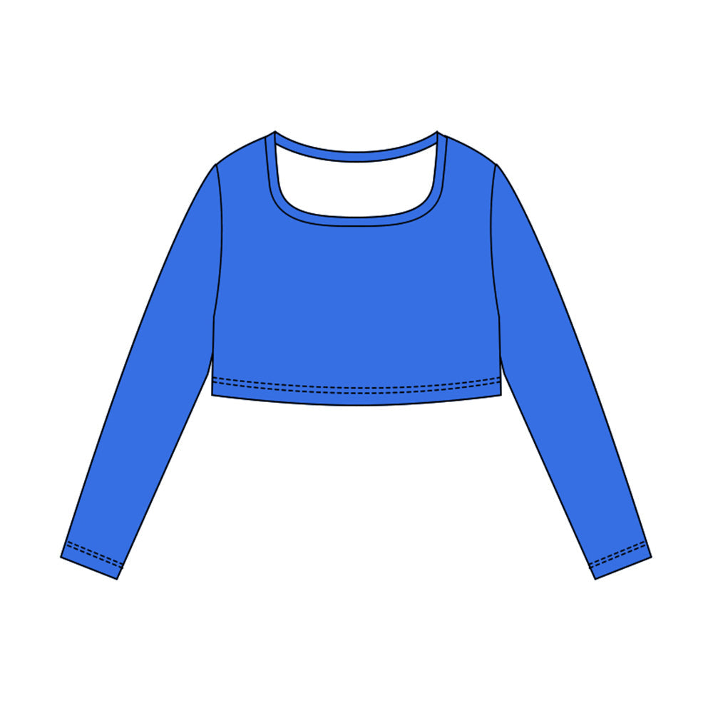 ( Moq 5 ) Preorder Baby Girls Long Sleeves Blue Yoga Active Shirts Tops