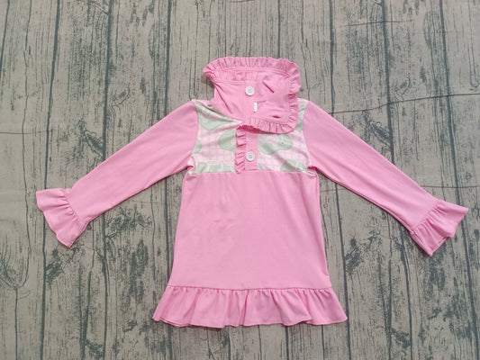 ( No moq ) Preorder Baby Girls Pink Long Sleeves Golf Buttons Pullover Shirt