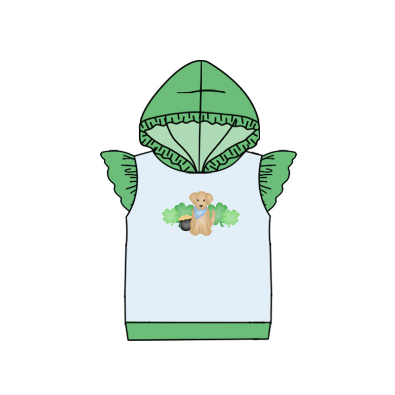 ( Moq 5 ) Preorder Baby Girls Short Sleeves Clovers Dog St Patrick Green Hoodie Pullover Tops