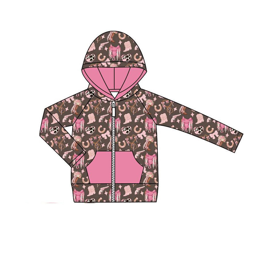 ( Moq 5 ) Preorder Baby Girls Bows Hearts Pink Pockets Zipper Hoodie Jacket Coat Tops
