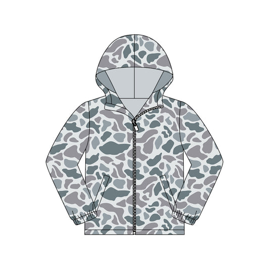 ( Moq 5 ) Preorder Adult Men Long Sleeves Grey Camo Pockets Zipper Hoodie Jacket Coat Tops