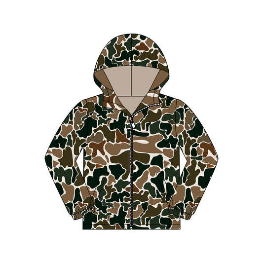 ( Moq 5 ) Preorder Adult Men Long Sleeves Brown Camo Pockets Zipper Hoodie Jacket Coat Tops