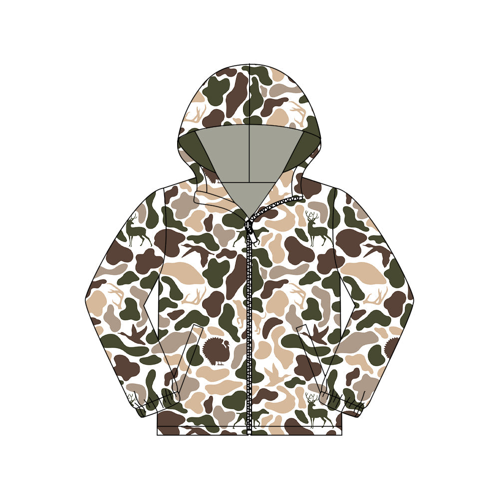 ( Moq 5 ) Preorder Adult Men Dogs Ducks Deer Camo Pockets Zipper Hoodie Jacket Coat Tops