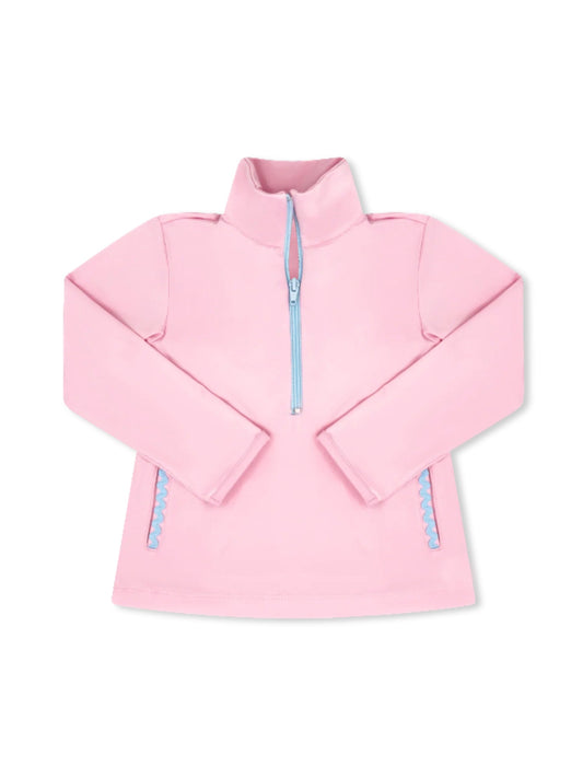 ( Moq 5 ) Preorder Baby Girls Pink Long Sleeves Pockets Zipper Yoga Pullover Shirt Tops