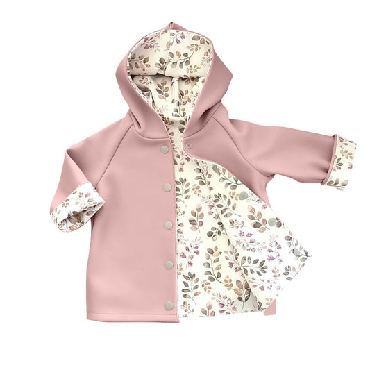 ( Moq 5 ) Preorder Baby Girls Pink Long Sleeves Floral Hoodie Buttons Coat Tops