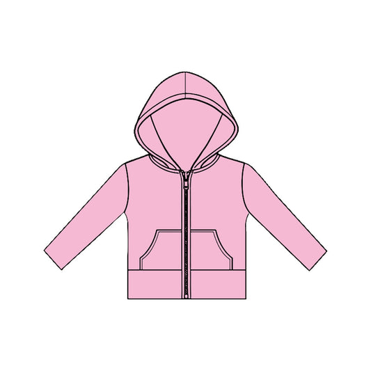 ( Moq 5 ) Preorder Baby Girls Long Sleeves Pockets Zipper Yoga Hoodie Pink Jacket Tops