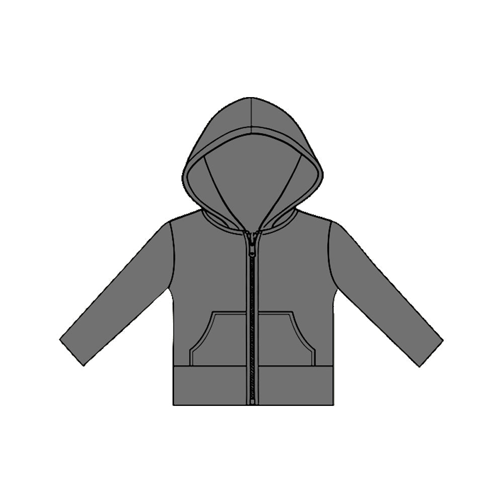 ( Moq 5 ) Preorder Baby Girls Dark Grey Long Sleeves Pockets Zipper Yoga Hoodie Jacket Tops
