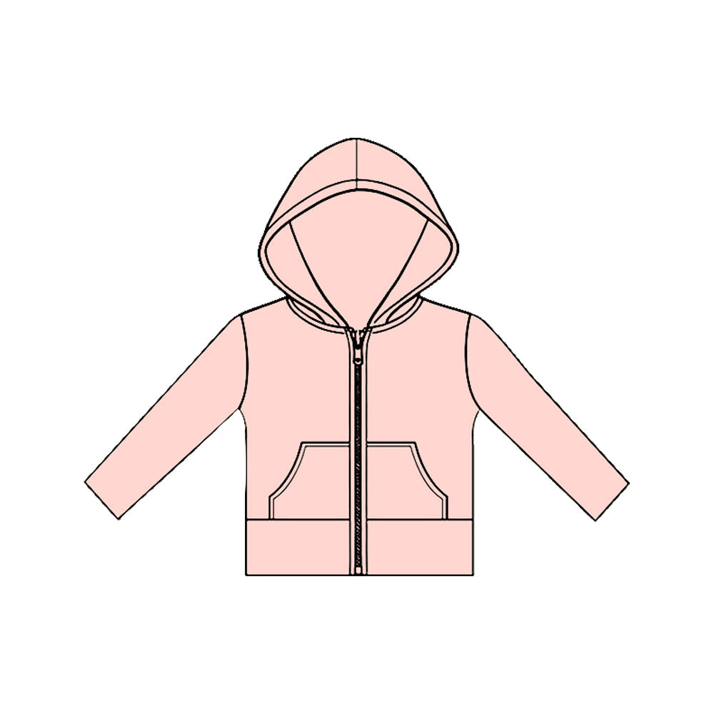 ( Moq 5 ) Preorder Baby Girls Pink Long Sleeves Pockets Zipper Yoga Hoodie Jacket Tops