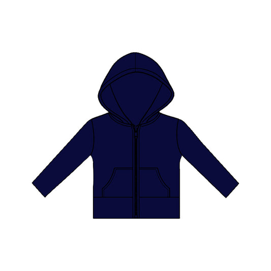 ( Moq 5 ) Preorder Baby Girls Long Sleeves Pockets Zipper Yoga Hoodie Navy Jacket Tops