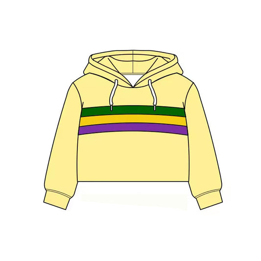 ( Moq 5 ) Preorder Baby Girls Yellow Long Sleeves Yoga Hoodie Mardi Gras Pullover Tops