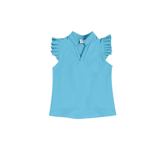 ( Moq 5 ) Preorder Baby Girls Short Sleeves Blue Yoga Active Shirt Tops