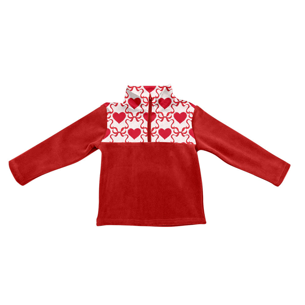 ( Moq 5 ) Preorder Baby Girls Red Long Sleeves Bows Hearts Valentines Zipper Pullover Sweater