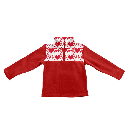 ( Moq 5 ) Preorder Baby Girls Red Long Sleeves Bows Hearts Valentines Zipper Pullover Sweater