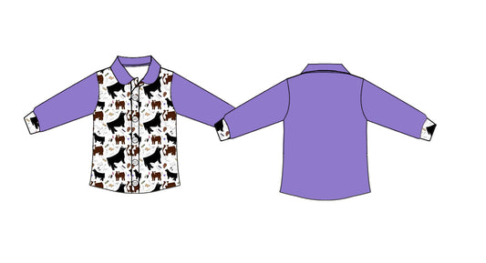 ( Moq 5 ) Preorder Baby Girls Purple Long Sleeves Cows Buttons Western Shirt Tops