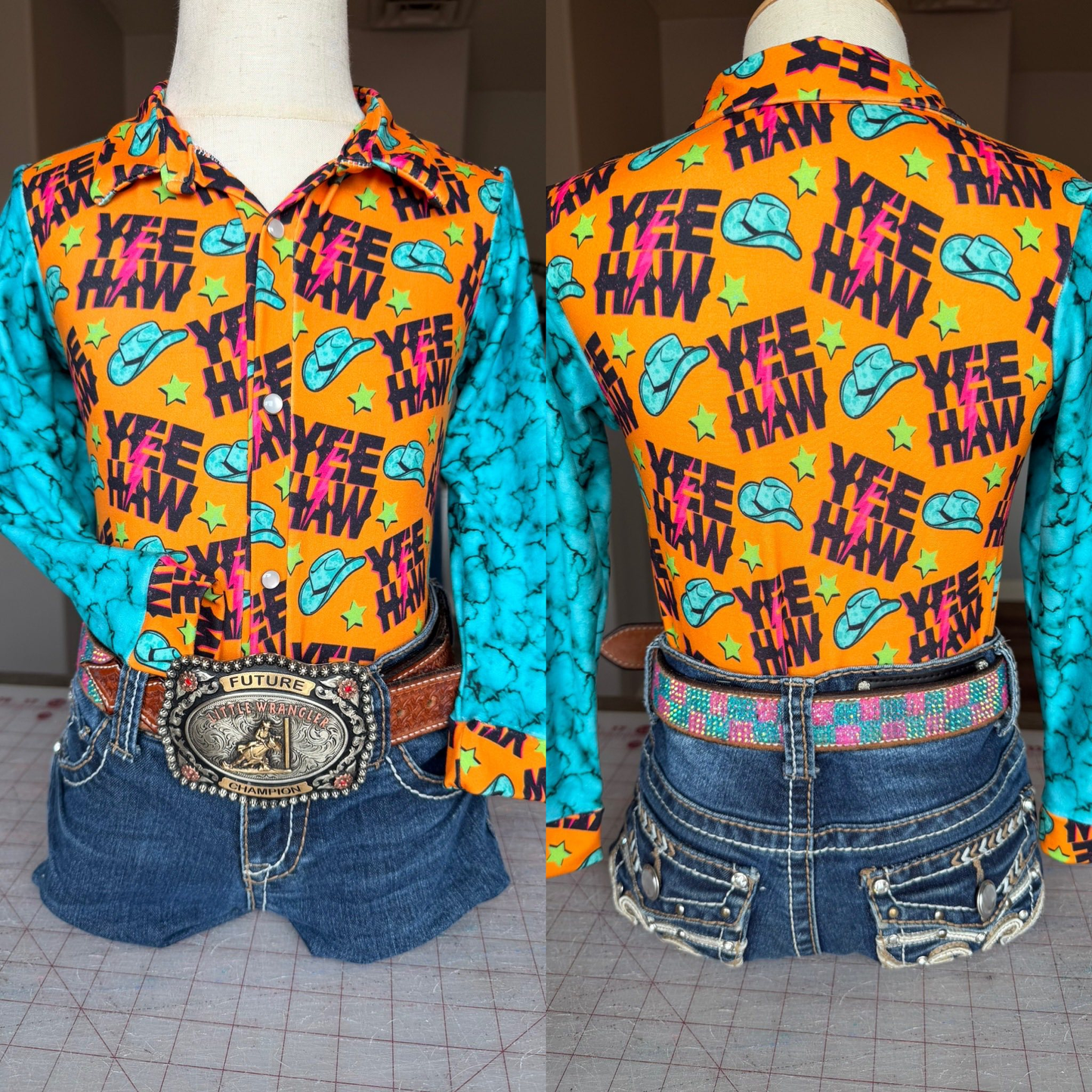 ( Moq 5 ) Preorder Baby Girls Long Sleeves Hats Buttons Western Shirt Tops