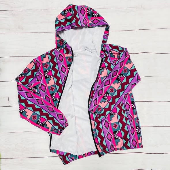 ( Moq 5 ) Preorder Baby Girls Long Sleeves Aztec Zipper Hoodie Purple Jacket Tops