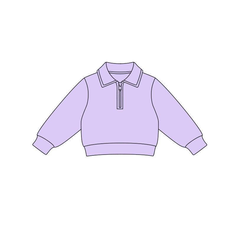 ( Moq 5 ) Preorder Baby Girls Lavender Long Sleeves Zipper Yoga Pullover Shirt