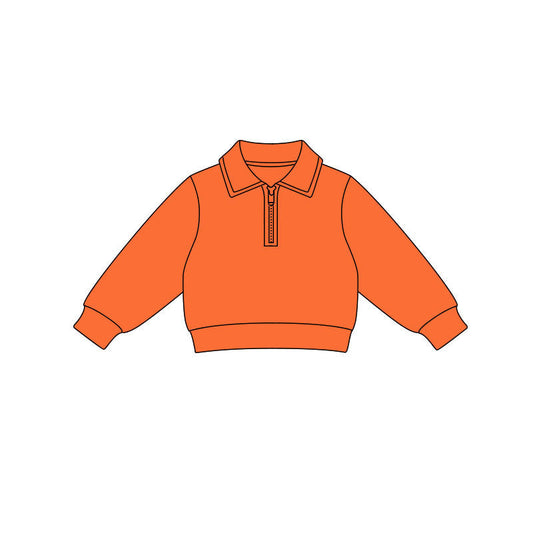 ( Moq 5 ) Preorder Baby Girls Orange Long Sleeves Zipper Yoga Pullover Shirt
