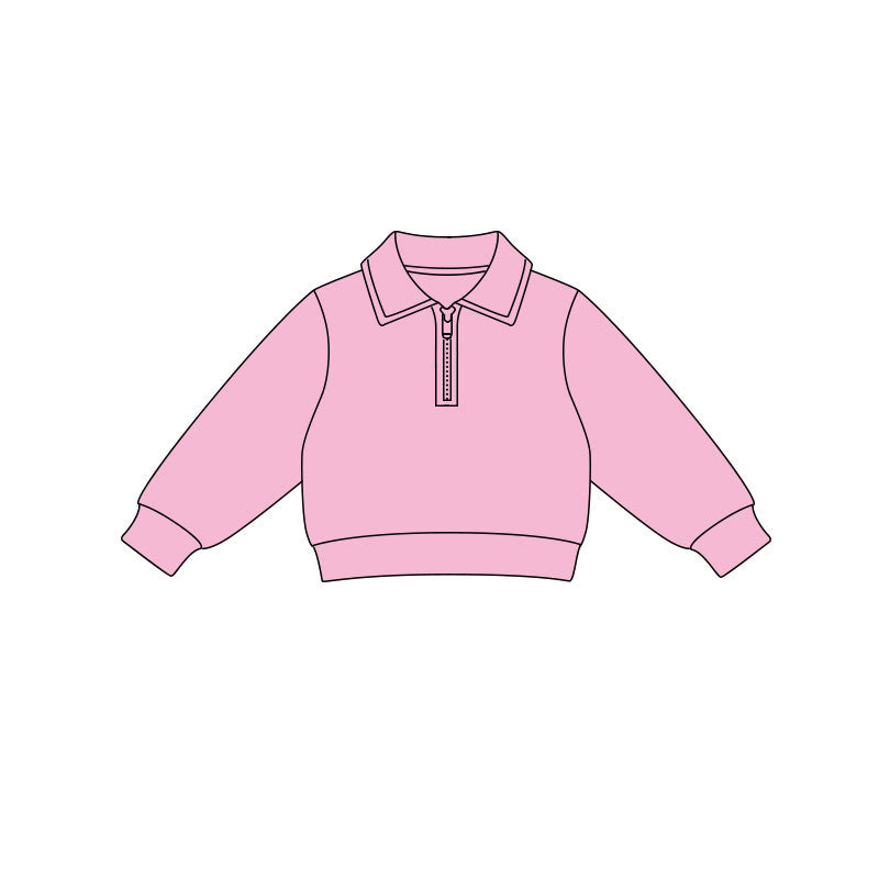 ( Moq 5 ) Preorder Baby Girls Pink Long Sleeves Zipper Yoga Pullover Shirt