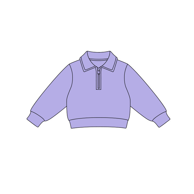( Moq 5 ) Preorder Baby Girls Purple Long Sleeves Zipper Yoga Pullover Shirt