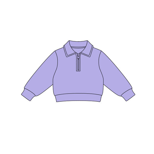 ( Moq 5 ) Preorder Baby Girls Purple Long Sleeves Zipper Yoga Pullover Shirt