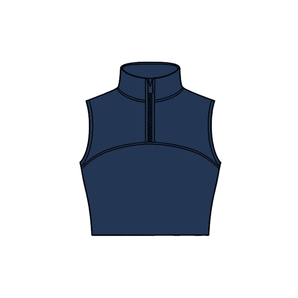 ( Moq 5 ) Preorder Baby Girls Kids Sleeveless Zipper Yoga Navy Tank Tops