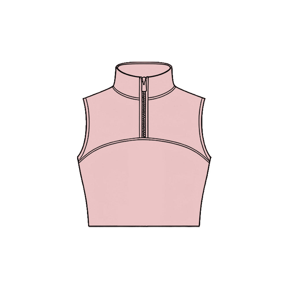 ( Moq 5 ) Preorder Baby Girls Kids Pink Sleeveless Zipper Yoga Tank Tops