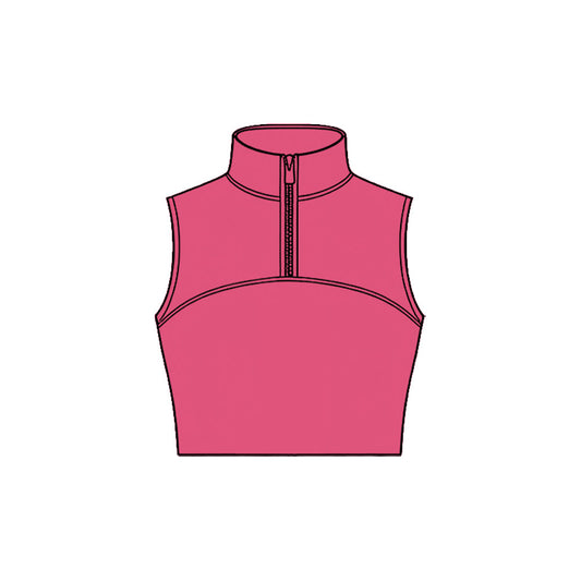 ( Moq 5 ) Preorder Baby Girls Sleeveless Zipper Yoga Pink Tank Tops