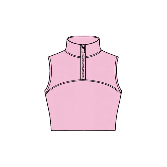 ( Moq 5 ) Preorder Baby Kids Girls Pink Sleeveless Zipper Yoga Tank Tops