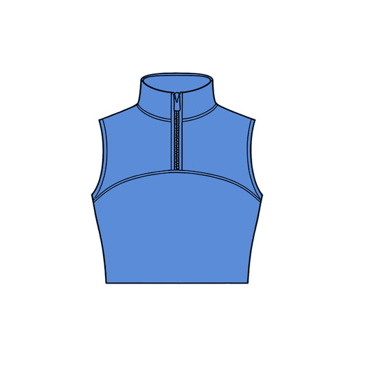 ( Moq 5 ) Preorder Baby Girls Kids Blue Sleeveless Zipper Yoga Tank Tops