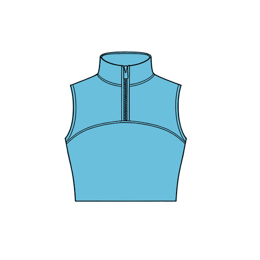 ( Moq 5 ) Preorder Baby Girls Kids Sleeveless Zipper Yoga Blue Tank Tops