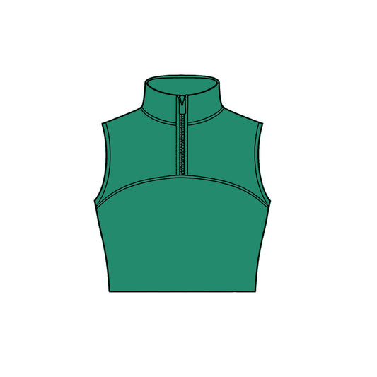 ( Moq 5 ) Preorder Baby Girls Kids Sleeveless Zipper Yoga Green Tank Tops